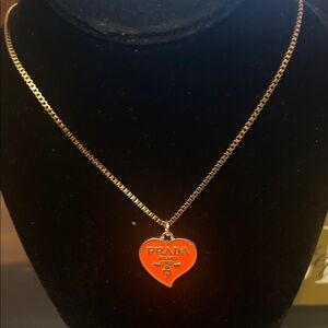 Orange Heart Pendant Necklace with Gold Chain -